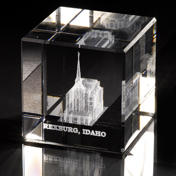 Rexburg Idaho Temple Crystal Cube